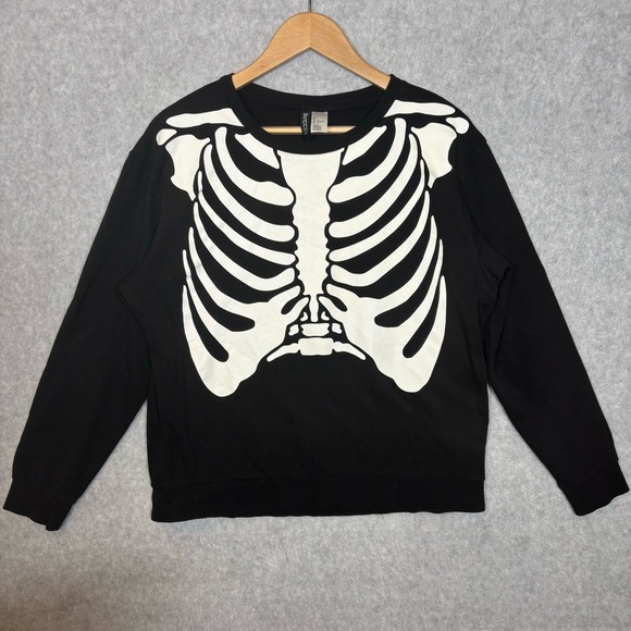 H&M Divided Skeleton Ribcage Pullover Sweatshirt-Black/White-Women Size Large - Picture 3 of 6